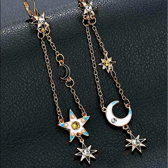 2 FOR $20 Boho Gold North Star Moon Dangle Drop Earrings - Picture 4 of 6